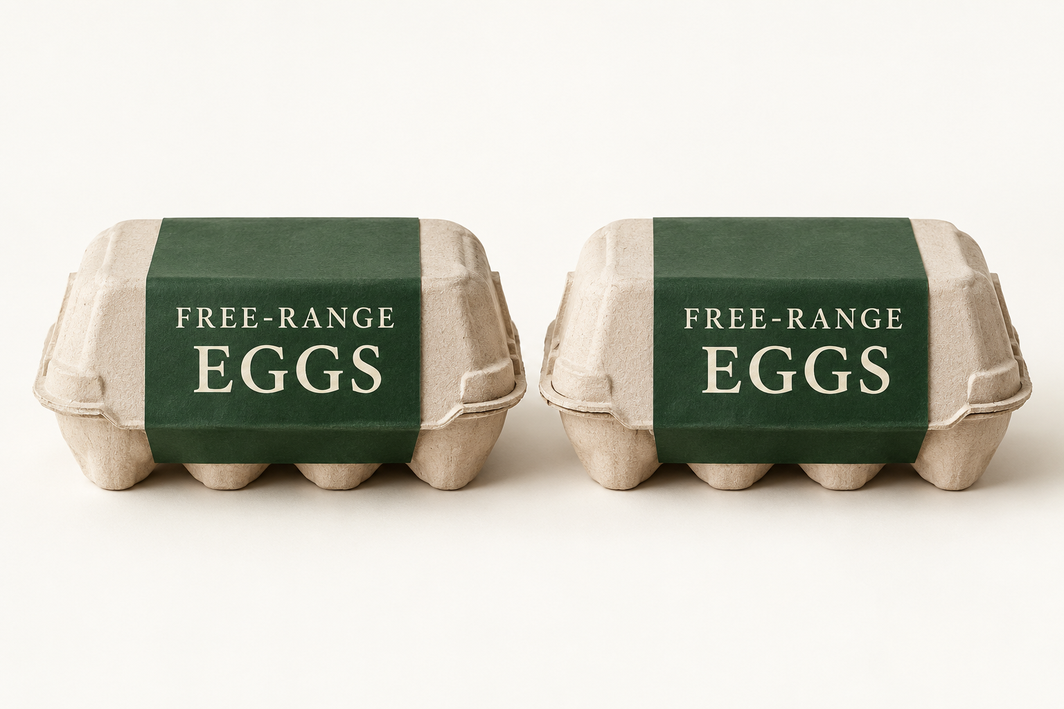 Illustration of two identical-looking egg cartons, both labelled free-range eggs.